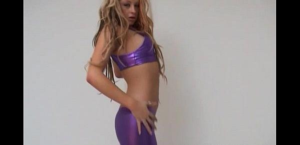  Naughty amateur Leigh in shiny purple PVC panties